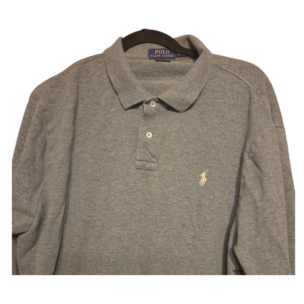 Polo Ralph Lauren Long Sleeve Polo Mens‎ XL Grey Classic Fit Pique Pony Logo